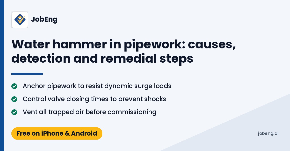 Water hammer in pipework: causes, detection and remedial steps